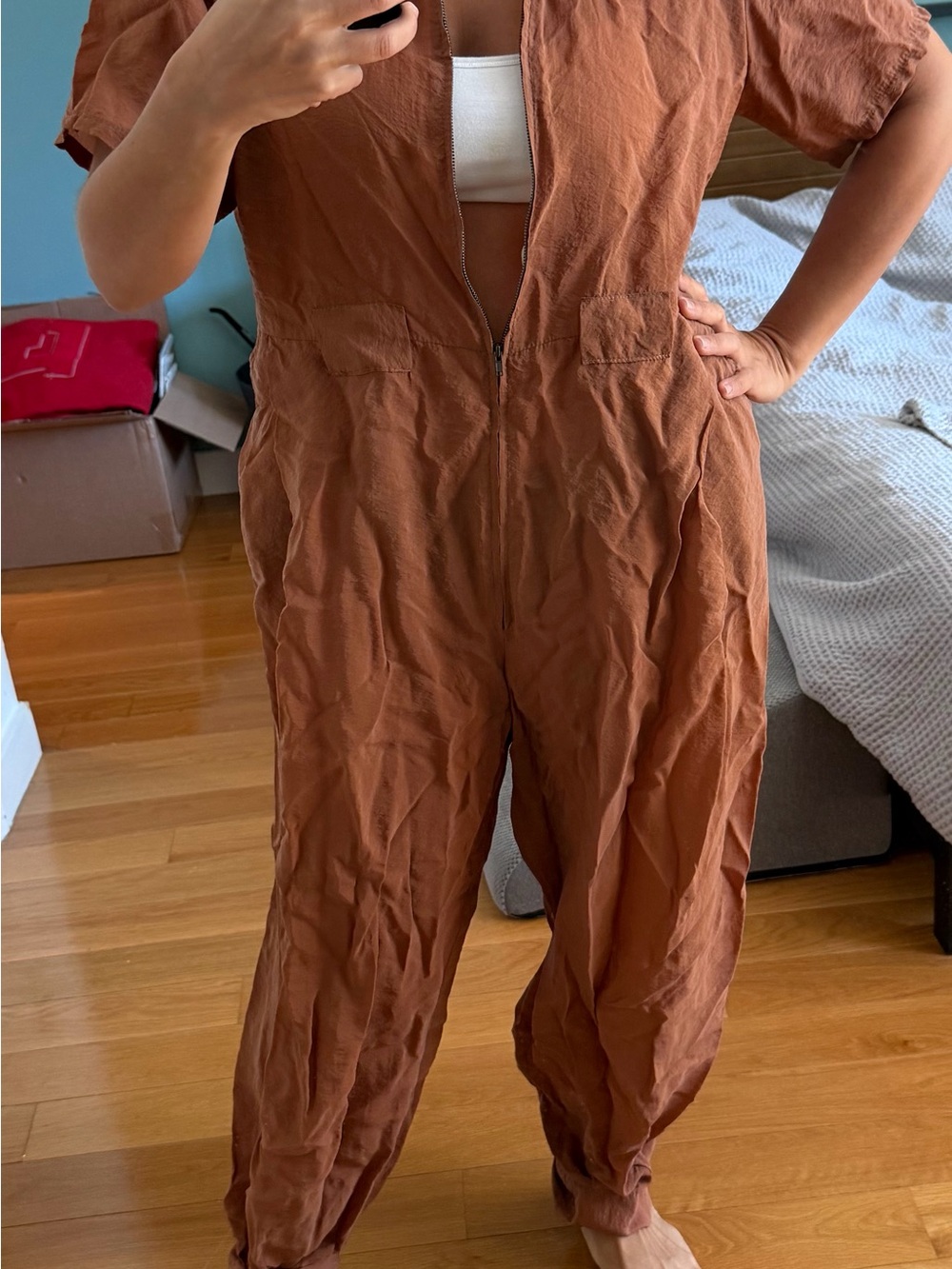Rust-Colored Zip Front Jumpsuit